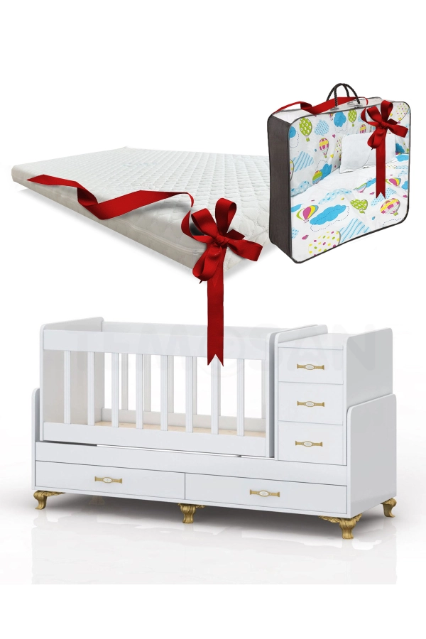 Uyku Setli, Yataklı, Anne Yanı, Sallanır, Çekmeceli Büyüyen Bebek Beşiği 60 x 120-0