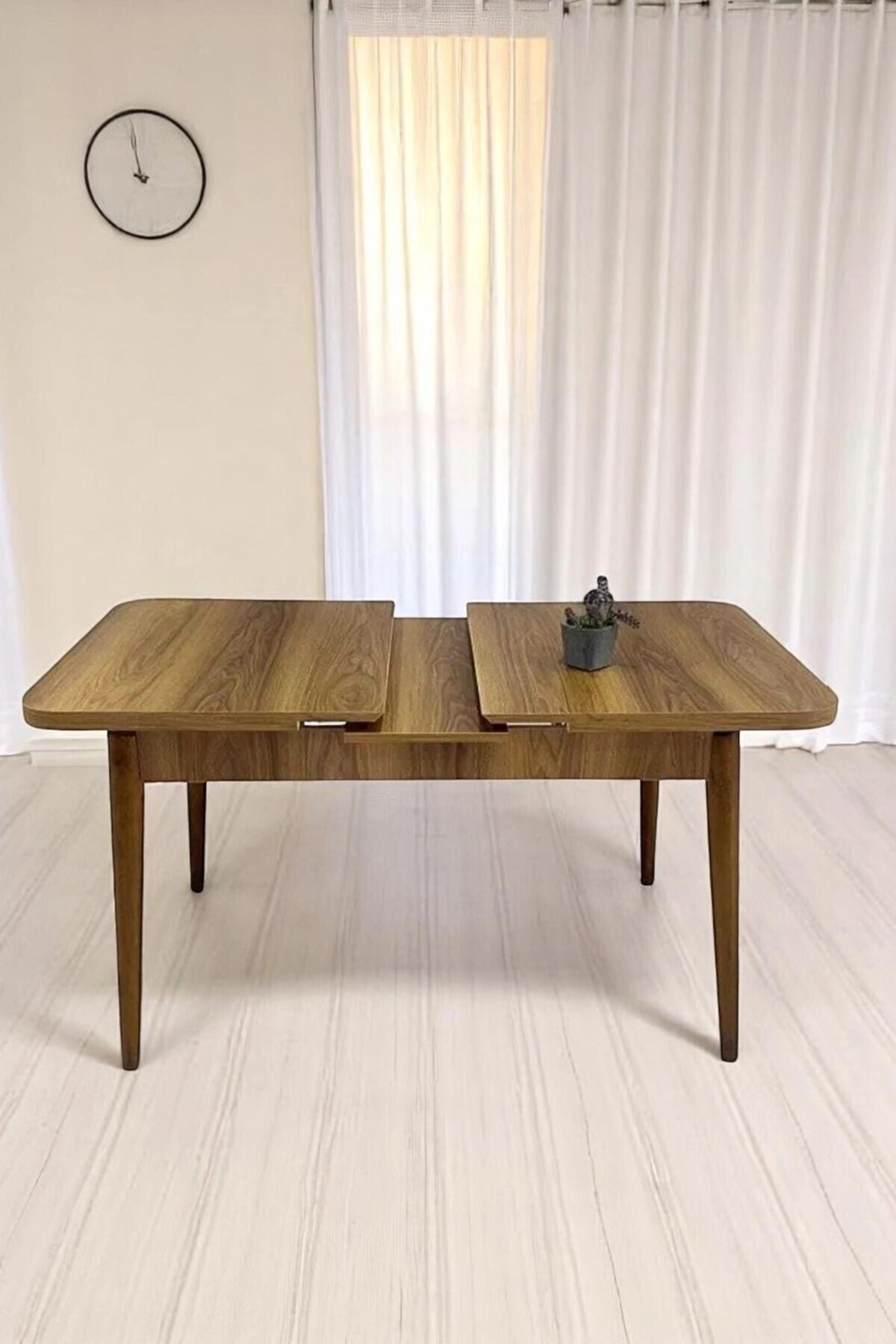 Sera Ceviz 80 x 132 Açılabilen MDF Masa Beyaz Metal Ayaklı Mutfak Masası 6 Lacivert Sandalye-3