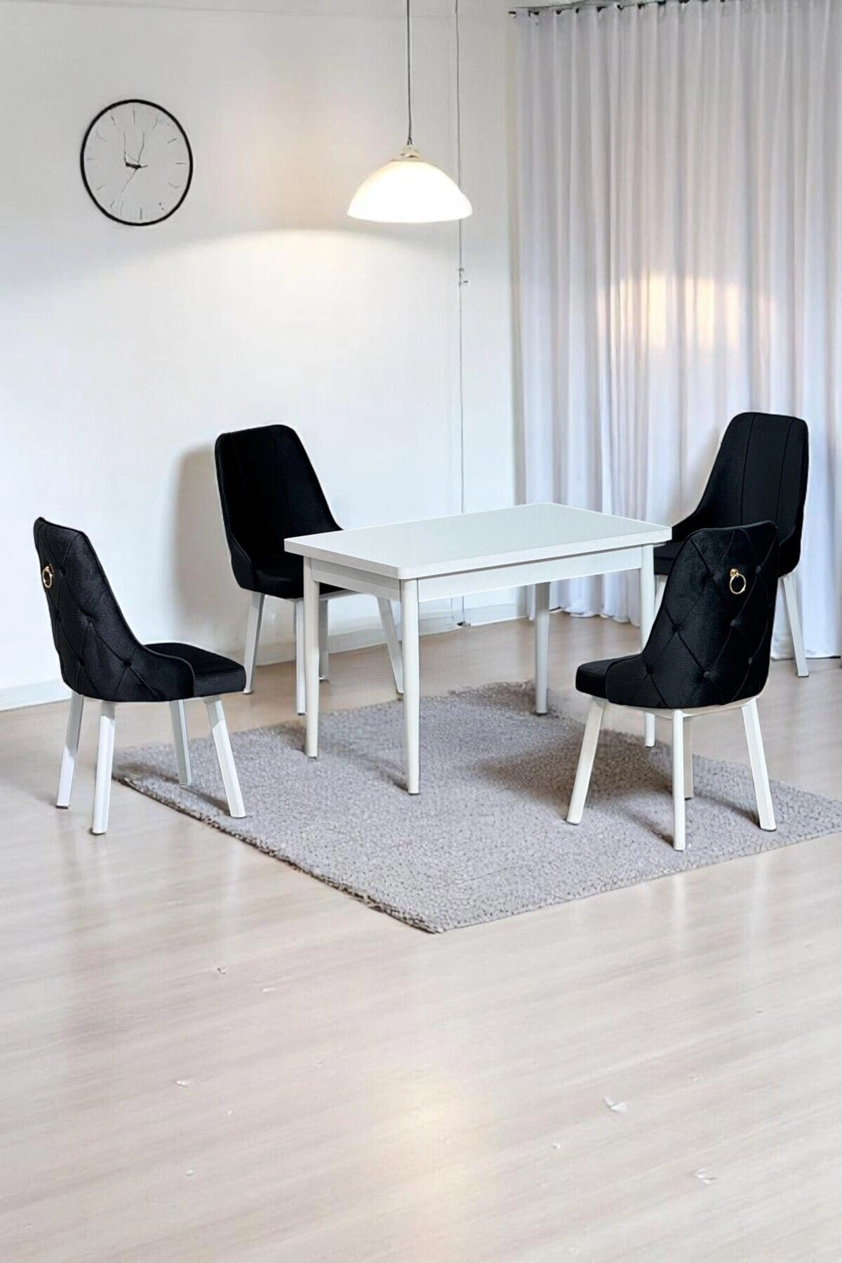 Still Beyaz MDF 70x110 Sabit Mutfak Masası Takımı Beyaz Metal Ayak 4 Antrasit Sandalye-0