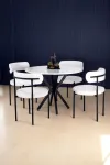 4 Sandalye 1 Adet 90 Cm Çap Masa Teddy Pufuduk Kumaş Salon Mutfak Balkon