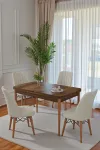 80x170CM Mutfak Masası Takımı | 4 Kişilik Açılır Masa Sandalye Takımı - Ceviz Masa - Krem