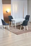 ARVEN Beyaz MDF 70x110 Sabit Mutfak Masası Takımı Beyaz Metal Ayak 4 Füme Kot Desen Sandalye