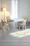 Florn Beyaz 80 x 132 Açılabilen MDF Masa Metal Ayaklı Mutfak Masası Takımı 4 Krem Sandalye
