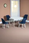 Florn Beyaz 80 x 132 Açılabilen Sunta Masa Metal Ayaklı Mutfak Masası Takımı 4 Lacivert Sandalye