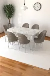 Mia Serisi Açılabilir Mutfak Masası Takımı Beyaz Mermer Desen Masa 6 Sandalye, Yemek Masası