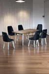 Minel Açılabilen Metal Ayak MDF Mutfak Masası Takımı 6 Siyah Sandalye 80 x 132