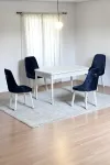 Monera Beyaz 80 x 132 Açılabilen MDF Masa Metal Ayaklı Mutfak Masası Takımı 4 Lacivert Sandalye
