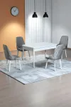 Monera Beyaz 80 x 132 Açılabilen Sunta Masa Metal Ayaklı Mutfak Masası Takımı 4 Gri Sandalye