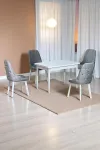 Still Beyaz MDF 70x110 Sabit Mutfak Masası Takımı Beyaz Metal Ayak 4 Gri Sandalye
