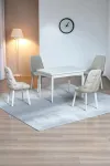 Still Beyaz MDF 70x110 Sabit Mutfak Masası Takımı Beyaz Metal Ayak 4 Krem Sandalye