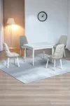 Still Beyaz Sunta 70x110 Sabit Mutfak Masası Takımı Beyaz Metal Ayak 4 Krem Sandalye